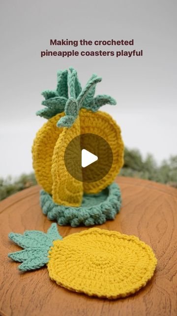 Crochet | XY Craft Studio on Instagram: "It's fun to display the crocheted pineapple coasters straight up, looking like a whole pineapple 🍍. If you are looking for a functional and playful crochet project, give this one a try. Crochet Pattern: Pineapple Slices Coaster Set #crochetpattern #pineapple #coasterset" Crocheted Pineapple, Pineapple Slices, Pineapple Crochet, Crochet Decor, Craft Studio, Crochet Coasters, Crochet Home, Crochet Ideas, Coaster Set