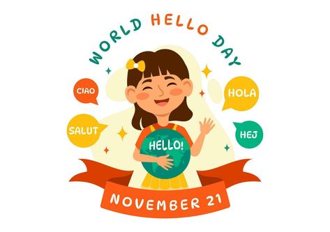 World Hello Day Vector Illustration on November 21 of Speech Bubbles with Different Languages from all over the Country in Flat Cartoon Background World Hello Day, Speech Bubbles, Different Languages, Cartoon Background, Speech Bubble, Vector Art, Vector Free, Vector Illustration, Bubbles