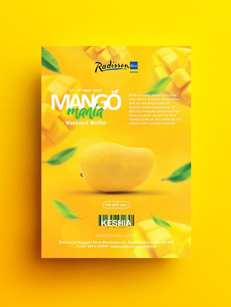 Radisson Blu | Mango mania | Flyer on Behance Juice Ad, Mango Design, Mango Color, Business Card Design Black, Logos Retro, Fruit Packaging, Banner Design Inspiration, Graphic Design Brochure, Radisson Blu