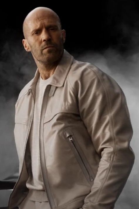 Impress people with your #personality and #attractive #style at every event by wearing this #stunning #FastX2023 #JasonStatham #leather jacket. Deckard Shaw, Brown Denim Jacket, Beige Leather Jacket, Urban Jacket, Stylish Leather Jacket, Varsity Jacket Women, Michael Jackson Thriller, Varsity Jacket Men, Beige Jacket