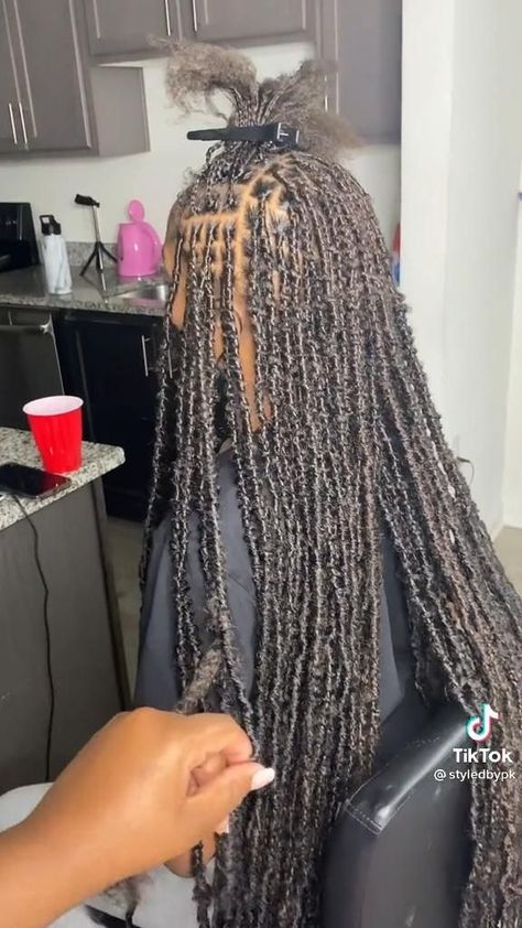 Soft Locs On Black Women, Extra Small Soft Locs, Dipped Locs, Distressed Locs With Color, Small Knotless Soft Locs, Distressed Locs With Curls, Dipped Soft Locs, Small Soft Locs Long, Brown Distressed Locs