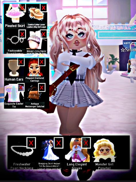 Royale High Basic Outfits, School Outfit Royale High, Royal High School Outfit, Rh School Uniform Ideas, Royale High Pe Shirt Outfits, Royale High Farming Routine 2023, Royale High New School Outfits, Royale High School Outfits, High End Designer Fashion Royale High