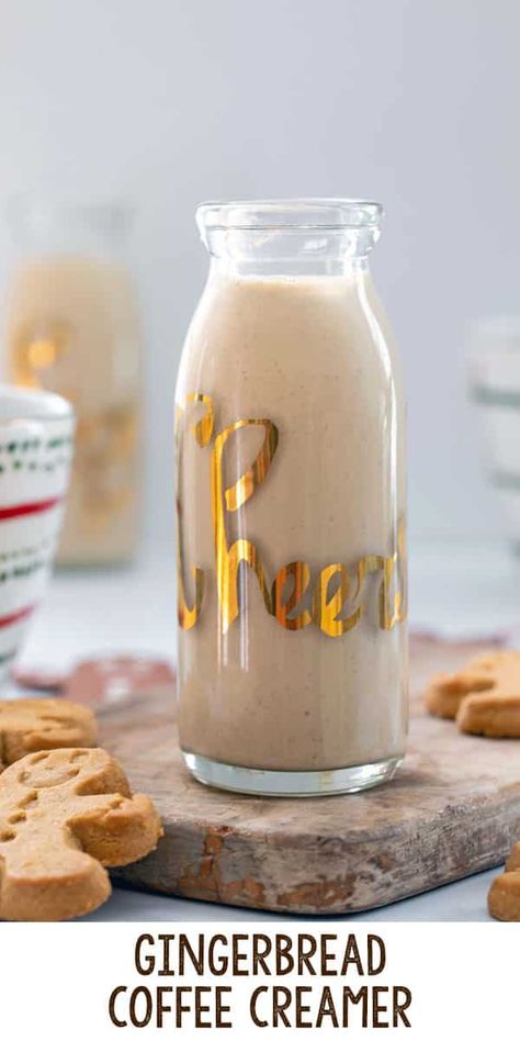 Gingerbread Coffee Creamer -- Want to infuse your morning routine with a little bit of holiday spirit? This homemade Gingerbread Coffee Creamer is an easy-to-make creamer that adds a festive twist to your coffee by bringing together classic gingerbread spices. But it also has so many more uses than just adding to coffee! via @wearenotmartha Gingerbread Coffee Creamer, Apple Brown Sugar Syrup, Seasonal Coffee Drinks, Holiday Coffee Drinks, Gingerbread Coffee, Gingerbread Recipes, Apple Brown Sugar, Shaken Espresso, Homemade Coffee Creamer