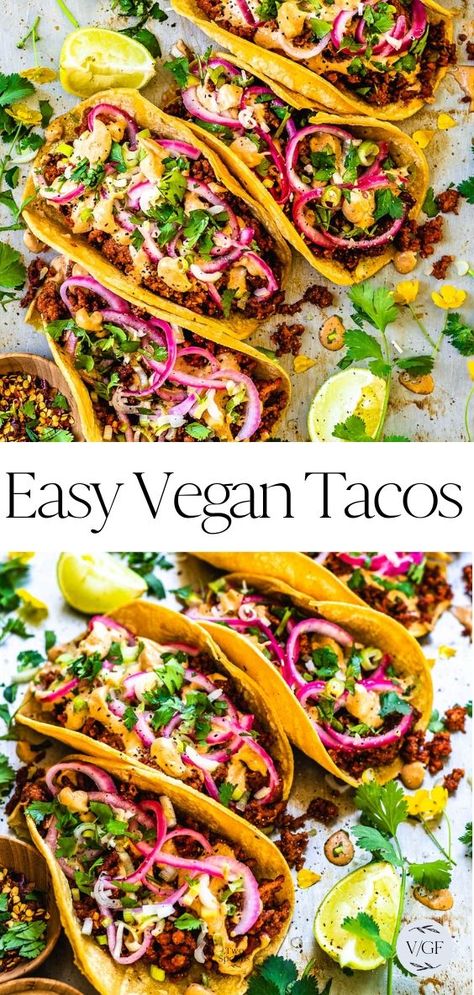 Vegan Crunchy Tacos, Beyond Meat Tacos, Vegan Taco Meat, Vegan Tacos Recipes, Vegan Tacos Meat, Vegan Ground Beef, Easy Taco Recipes, Vegan Taco, Vegan Queso