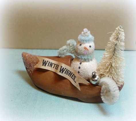 Holiday Decor Tiny Snowman in Wooden Shoe Cottage, Vintage, Shabby Folk Art Snowman Christmas Decoration Christmas Wood Crafts To Sell Clogs & Mules, Old Snow Shoes Decor, Wooden Christmas Trees Clogs & Mules, Vintage Snow Shoes Decor, Dutch Wooden Shoes, Snowman Crafts Sculptures & Statues, Cozy Christmas Decor, Snowman Christmas Decorations, Grinch Stole Christmas