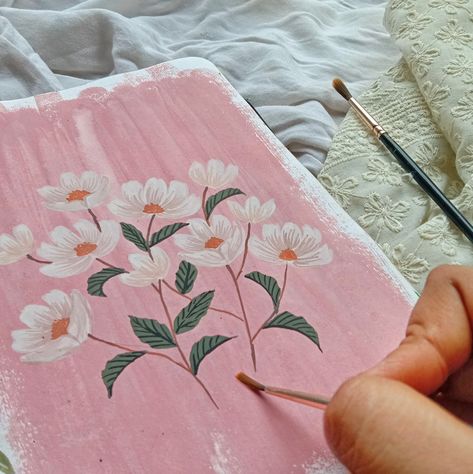 Guache Art Gouache Painting Flowers, Gouache Flowers Illustration, Easy Small Flower Painting, Flower Gouache Painting, Easy Gouache Painting Ideas For Beginners, Gouache Wildflowers, Gouache Plants, Gouache Painting Ideas For Beginners, Wild Flower Illustration