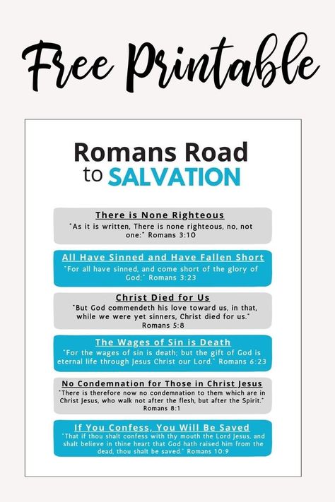 The Romans Road to Salvation Free Printable Abc's Of Salvation Printable, Plan Of Salvation Printable Free, Romans Road To Salvation Printable, Plan Of Salvation Printable, Romans Road To Salvation, Abc Of Salvation, Roman Road To Salvation, Romans Road, Bible Quotations