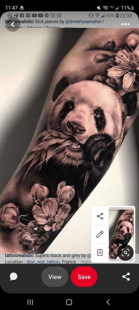 Side Leg Tattoo, Panda Bear Tattoos, Cute Tattoo Ideas, Cute Thigh Tattoos, Animal Sleeve Tattoo, Wolf Tattoo Sleeve, Panda Tattoo, Cute Tattoo, Lion Head Tattoos