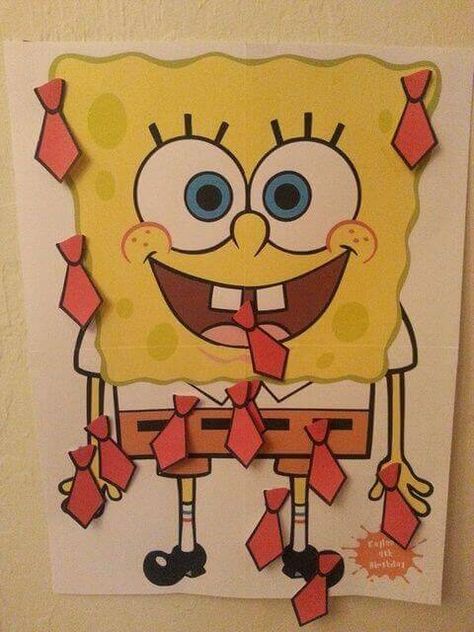 Pin the Tie on Spongebob Spongebob Diy Party Decorations, Spongebob Party Games For Adults, Spongebob Birthday Party Diy, Spongebob Diy Decorations, Spongebob Birthday Party Decorations Diy, Diy Spongebob Decorations, Spongebob Decorations Diy, Spongebob Party Games, Diy Spongebob Birthday Ideas