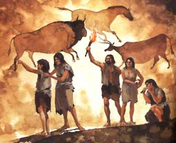 prehistoric people in cave doing cave paintings. They didnt have electricity so they would use torch light to see things around them Cave People, Paleolithic Period, Paleolithic Art, Prehistoric Cave Paintings, Prehistoric Age, Prehistoric Man, Early Humans, Prehistoric Art, Paleo Art