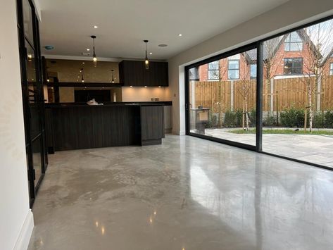 Polished Concrete Flooring - Concrete Polishing UK Concrete Screed Floor, Concrete House Flooring, Concert Floors Ideas, Polished Concrete Floors In House, Cement Floors In House, Polished Concrete Floor Kitchen, Concrete Modern House, Concrete Floors Bedroom, Concrete Floor Kitchen