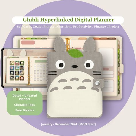 Cute Anime Hyperlinked Digital Planner 2024 for iPad and Tablet | Goodnotes | Dated and Undated Version | Realistic plannerpretties #hourlydailyplanner😋. Anime Template, Hyperlinked Digital Planner, Totoro Ghibli, Interactive Calendar, Planner Writing, Online Planner, Ultimate Planner, Unique Calendar, Undated Planner