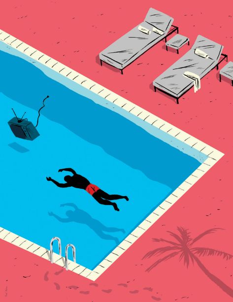 Paul Blow — Handsome Frank Illustration Agency Cleaning Illustration, Pool Illustration, Dry Sense Of Humor, Coffee Theme, Illustration Agency, Lose Yourself, Pulp Art, Pool Cleaning, Gig Posters