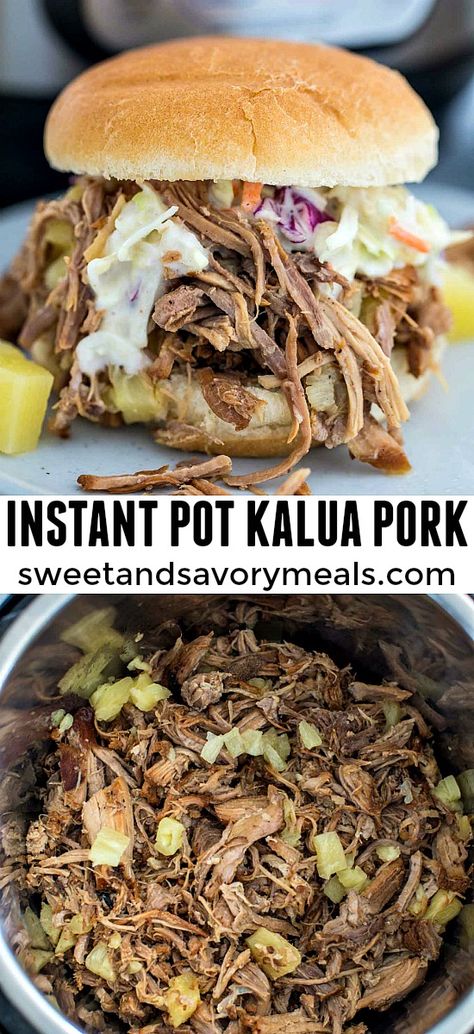 Instant Pot Kalua Pork is a sweet and savory meal that is filled with flavor and easy to prepare. Made in the pressure cooker with just 4 budget-friendly ingredients. #instantpot #instantpotrecipes #pressurecooker #pressurecooking #sweetandsavorymeals #kaluapork Instant Pot Kalua Pork, Kalua Pork Recipe, Kalua Pulled Pork, Kalua Pork, Hawaiian Dishes, Savory Meals, Instant Pot Pork, Pork Recipe, Hawaiian Food