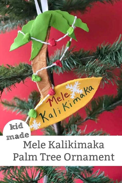 Kids Make Christmas Ornaments, Hawaiian Christmas Tree, Palm Tree Christmas, Judy Moody, Hawaiian Crafts, Christmas Palm Tree, Hawaii Christmas, Hawaiian Christmas, Christmas Tree Art