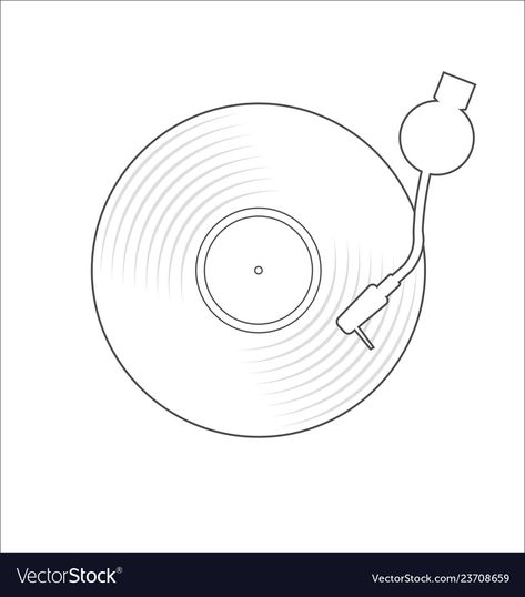 Vinyl Record Drawing Simple, Vinyl Drawing Simple, Vynil Record Drawings, Record Drawing Simple, Record Player Tattoo Simple, Record Doodle, Vinyl Record Drawing, Record Sketch, Vinyl Sketch