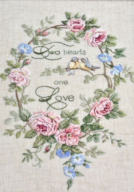 Gift For Bride And Groom, Silk Ribbon Embroidery Patterns, Cushion Embroidery, Embroidery Wall Art, Christmas Embroidery Patterns, Wedding Embroidery, Hand Embroidery Flowers, Gift For Bride, Embroidery Gifts