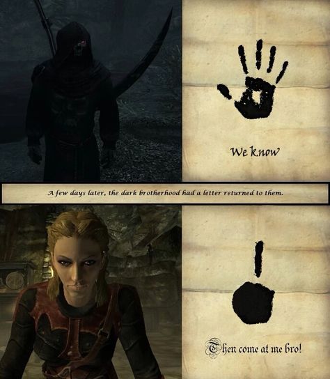 Hahahahahahahaha Skyrim Dark Brotherhood, Skyrim Comic, Tattoo Ideas Dark, Skyrim Tattoo, Elder Scrolls Memes, Skyrim Game, Skyrim Funny, Elder Scrolls Games, Video Game Logic