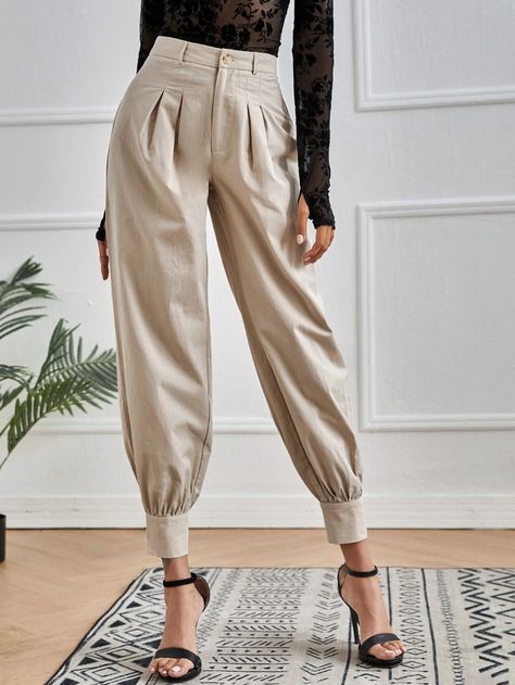 SHEIN High Waist Carrot Pants | SHEIN USA Carrot Pants Outfit, Carrot Trousers, Carrot Pants, Women Bottoms, Green Pattern, Leather Shorts, Shein Style, Pants Outfit, Autumn Summer