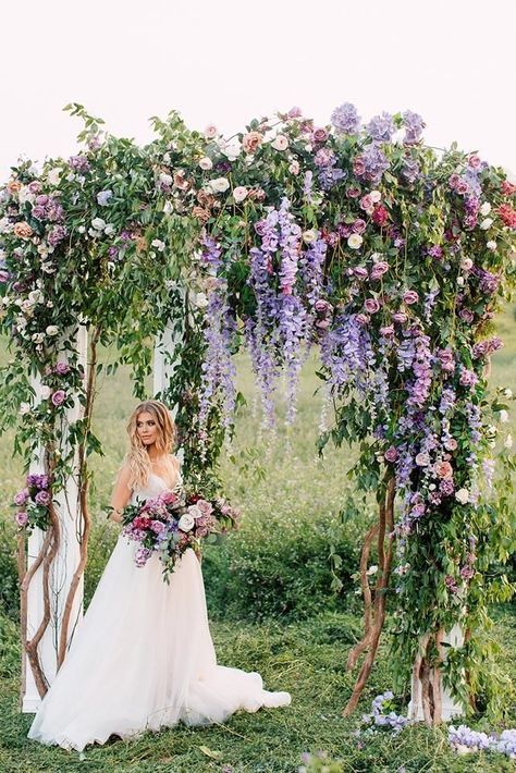 18 Natural Wedding Decor Ideas ❤️ natural wedding décor outdoor bright flower wedding arch with purpletreephotography #weddingforward #wedding #bride #weddingdecor #naturalweddingdecor Lavender Wedding Theme, Wisteria Wedding, Natural Wedding Decor, Floral Arch Wedding, Purple Wedding Theme, Enchanted Forest Wedding, Lilac Wedding, Fairy Wedding, Wedding Event Design