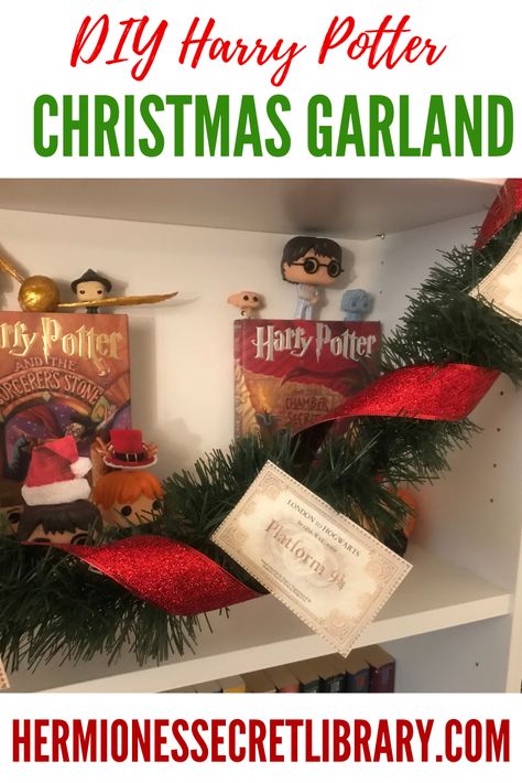 Make a super easy DIY Harry Potter Ornament! #harrypotter #christmas #harrypotterchristmas #harrypotterornament #christmasornaments #diy #harrypotterdiy #harrypottercrafts #platform9and34 #platformnineandthreequarters #harrypottergarland #hogwartsexpress Harry Potter Christmas Garland, Diy Harry Potter Christmas, Diy Harry Potter Ornaments, Harry Potter Ornament, Secret Library, Harry Potter Ornaments, Diy Harry Potter, Harry Potter Christmas, Harry Potter Crafts