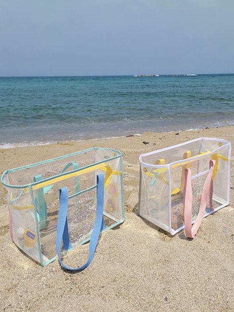 Clear Mesh Large Capacity Tote Beach Bag, PVC Waterproof Sandproof Storage Bag, Beach Sports Toys Tote Bag Chevron Quilted Dome Handbag With Coin Purse, Women PU Leather Crossbody BagI discovered amazing products on SHEIN.com, come check them out! Clear Beaches, Tote Beach Bag, Vacation Bag, Waterproof Tote, Makeover Bedroom, Waterproof Travel Bag, Mommy Bag, Beach Sports, Travel Storage Bag