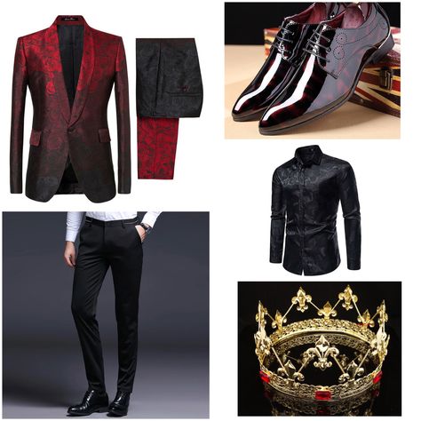 Alice In Wonderland King Of Hearts Costume, King Of Hearts Costume Men, King Of Hearts Cosplay, Queen Of Hearts Genderbend, Card Themed Outfit, King Of Hearts Aesthetic, King And Queen Of Hearts Costume, King Of Hearts Costume, Red Queen Costume