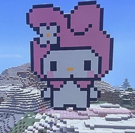 Minecraft Hello Kitty Build, Hello Kitty Minecraft Builds, My Melody Minecraft, Hello Kitty Minecraft, Images Hello Kitty, Bangunan Minecraft, Minecraft Banners, Minecraft Pictures, Hello Kitty House