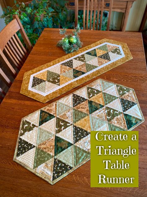 Triangle Quilt Table Runner, Star Table Runner Free Pattern, 10 Minute Table Runner Tutorial, Triangle Table Runner, Sewing Table Runners, Quilting Triangles, 10 Minute Table Runner, Triangle End Table, Stars Table Topper