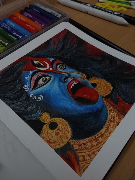 Maa Kali drawing using oil pastel 🌺 Maa Kali Art, Drawing Using Oil Pastel, Maa Kali Drawing, Kali Drawing, Easy Scenery, Easy Scenery Drawing, Board Drawing, Scenery Drawing, Maa Kali