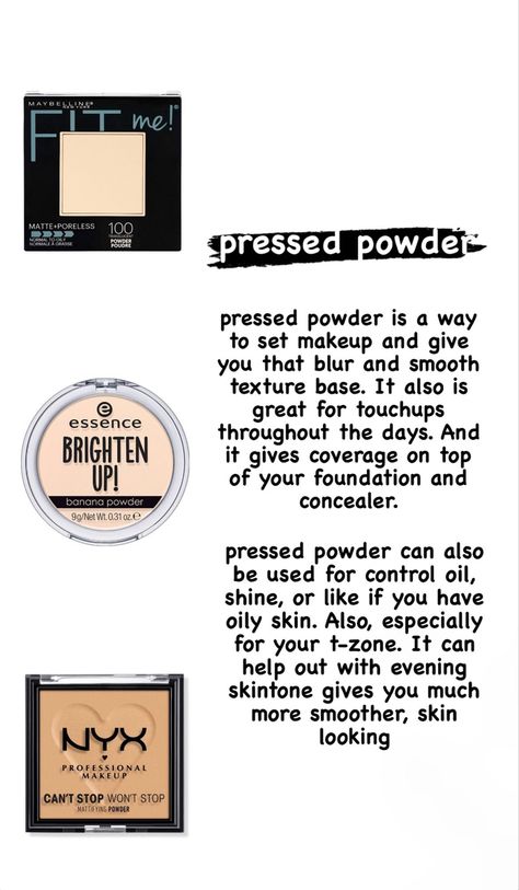 #pressedpowder #typesofpowder Best Makeup Powder For Oily Skin, Best Pressed Powder For Oily Skin, How To Prevent Oily Face With Makeup, Makeup Powder Tips, Best Pressed Powder, Makeup Recommendations, Evening Eye Makeup, Makeup Charts, Makeup Tutorial Foundation