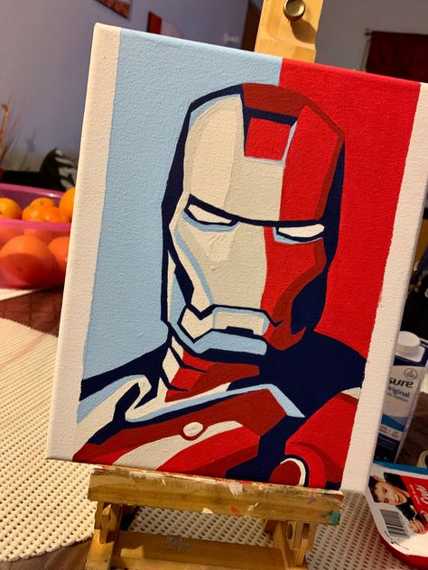 Avengers Canvas Art, Ironman Painting Acrylic, Ironman Canvas Painting, Posca Art On Canvas, Avengers Paintings, Marvel Acrylic Painting, Iron Man Art Paint, Marvel Painting Ideas On Canvas, Marvel Painting Ideas