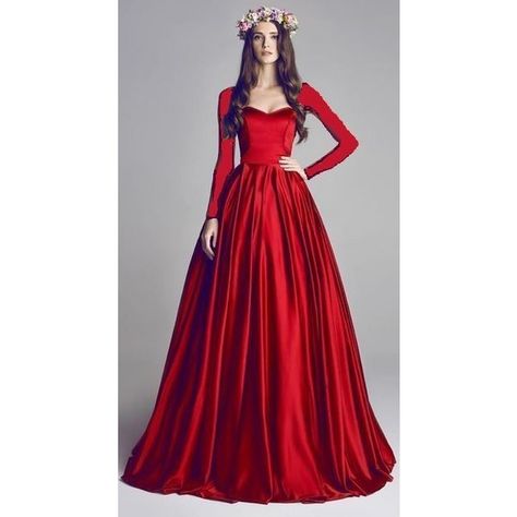 long sleeve red satin dress ❤ liked on Polyvore featuring dresses, satin dress, sleeve dress, red long sleeve dress, long-sleeve maxi dress and longsleeve dress Dresses Floor Length, Floor Length Prom Dresses, Stil Boho, Evening Dress Floor Length, Red Gowns, فستان سهرة, A Line Prom Dresses, Dress A Line, Beauty Dress