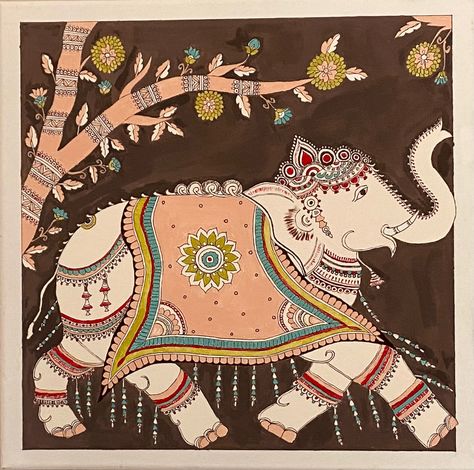 Kalamkari Elephant, Elephant Painting, Painting On Canvas, Canvas Painting, Elephant, Canvas, Anime, Art