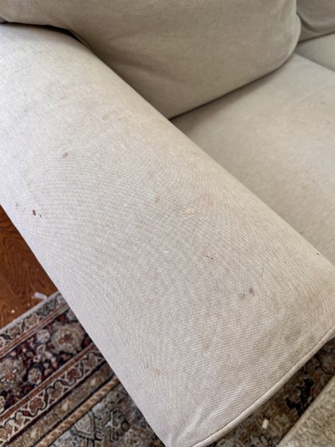 How to Deep Clean a Fabric Sofa or Chair (Easily!) - Full Hearted Home How To Clean Upholstered Chairs, Cleaning Sofa Fabric, Cleaning Couch Fabric, Deep Clean Couch Fabric, Clean Fabric Couch, Clean Furniture Fabric Couch, Cleaning Upholstered Furniture, Painted Wooden Chairs, Ikea Armchair