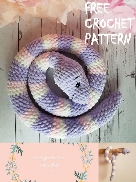 Amigurumi Snake Free Crochet Pattern - crochet.sdbes.com Free Beginner Crochet Animal Patterns, Beginner Plushie Crochet, Free Crochet Plushie Patterns Snake, Crochet Patterns For Fluffy Yarn, Crochet Plushies Pattern Free Beginner, Crochet Plushie Beginner, Fun Easy Crochet Patterns Free, Snake Plushie Pattern, Free Crochet Stuffies Patterns