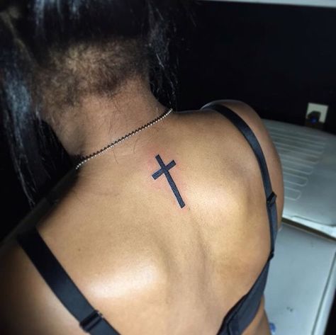 Back Cross Tattoos, Back Of Neck Tattoos For Women, Cross Tattoo Neck, Tiny Cross Tattoo, Rib Tattoos For Women, Tiny Wrist Tattoos, Cross Tattoos For Women, Back Of Neck Tattoo, Neck Tattoos Women