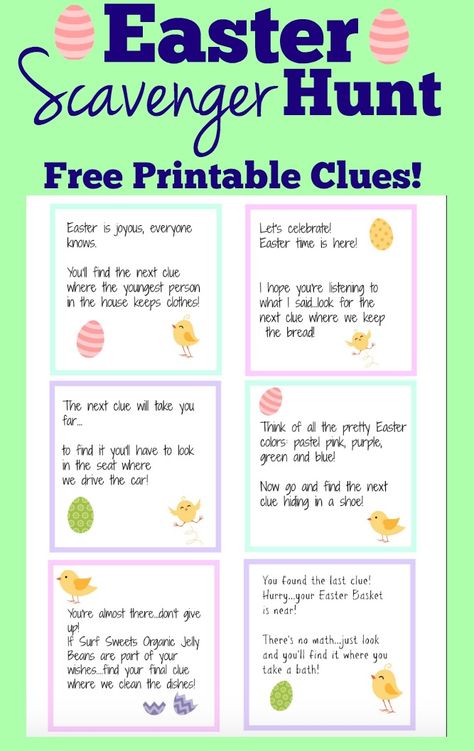 Easter Scavenger Hunt Clues Free printable #easter #kids #printable #clues #scavengerhunt #activity #easterbasket  via @MaryeaFlaherty Easter Scavenger Hunt Clues, Egg Hunt Clues, Easter Egg Scavenger Hunt, Easter Egg Hunt Clues, Easter Scavenger Hunt, Scavenger Hunt Clues, Easter Activities For Kids, Easter Hunt, Easter Games