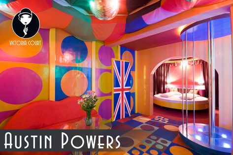 Victoria Court’s Beyond The Ordinary Lavish Suites – Travelingmind2anywhere Austin Powers Theme, Malate Manila, Scroll Invitations, Party Rooms, 60s Theme, 60s Party, 70s Interior, Ceiling Art, Austin Powers