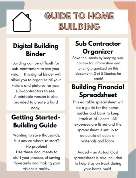 Home Building Planner Printable Stay organized and save money - Digital Building Binder, Sub Contractor Organizer, Building Financial Spreadsheet Building A House Organization Binder, Home Building Binder, Building Binder, Financial Spreadsheet, Building A House Cost, Houses In Mexico, Home Binder, Barn Style House Plans, General Contracting