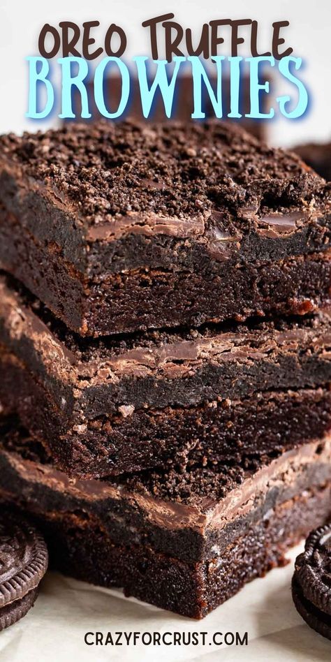 Oreo Truffle Brownies, Truffle Brownies, Oreo Truffle, One Bowl Brownies, Crazy For Crust, Brownie Toppings, Oreo Recipes, Oreo Truffles, Bar Recipes