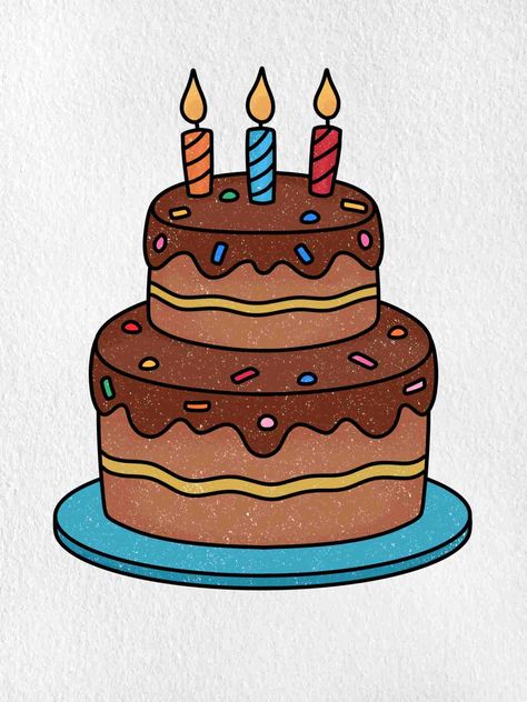 Birthday Drawings - HelloArtsy Animated Cake Drawing, Cartoon Birthday Cake Drawing, Simple Cake Drawing, Birthday Cake Drawing Simple, Cake Drawing Easy, Birthday Cake Drawing, Birthday Drawings, Doodle Cake, Drawing Nose