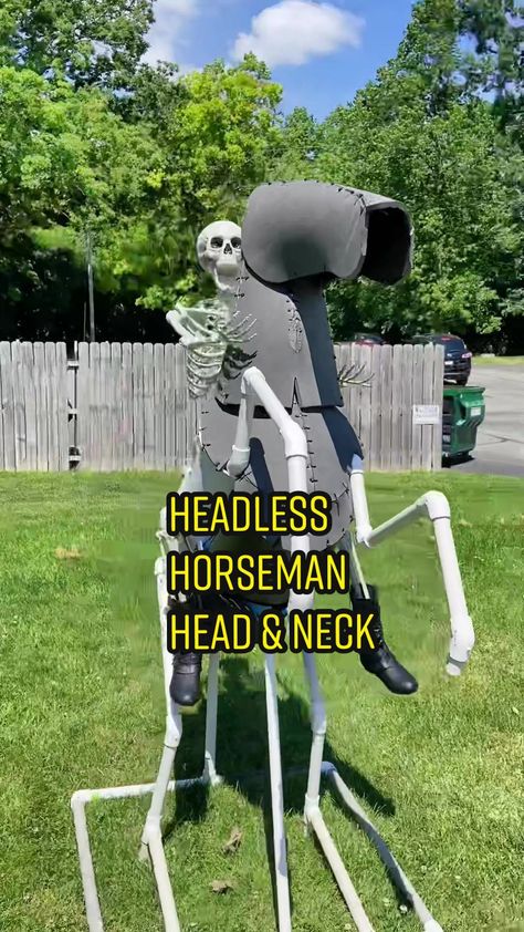 How To Make Headless Horseman Costume, Sleepy Hollow Trunk Or Treat, Diy Headless Horseman Prop, Sleepy Hollow Halloween Decorations, Headless Horseman Decor, Diy Headless Horseman, Headless Horseman Costume, Diy Halloween Scary, Halloween Yard Decorations Diy