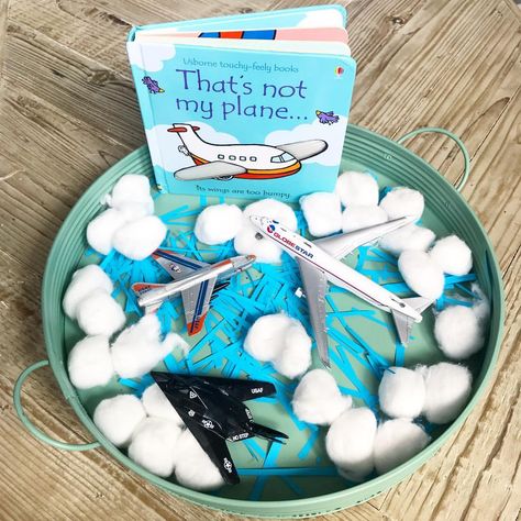 AEROPLANE SENSORY TRAY With a well loved copy of That’s Not My Plane to read alongside the play! . ✈️ . Contents: ✈️ cotton balls ✈️ shredded blue paper ✈️ toy planes ✈️ copy of story . Storytelling, language development & imaginative play in a tray. . ✈️✈️✈️✈️✈️✈️✈️✈️✈️✈️✈️✈️ . #theimaginationtree #smallworldplay #imaginativeplay #storytellingbasket #storytelling #thatsnotmybooks #eyfs #toddler #preschool #sensory Toddler Themes, Summer Play, Toy Plane, Eyfs Activities, Nursery Activities, Summer Learning, Small World Play, Language Development, Play To Learn