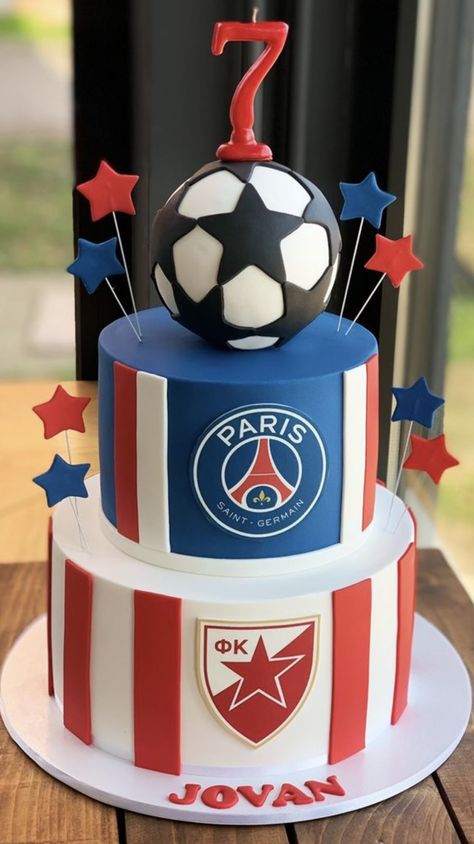 Neymar Birthday, Paris Birthday Cakes, Bolo Paris, Football Themed Cakes, Soccer Birthday Cakes, Football Cake Toppers, Football Birthday Cake, Soccer Cake, Soccer Birthday Parties