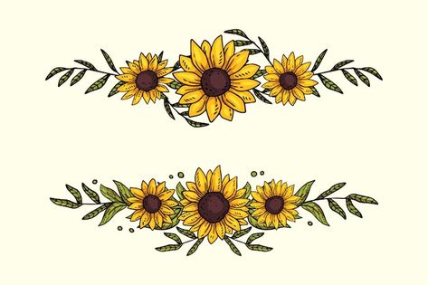 Sunflower Vine Drawing, Border Flower Design, Sunflower Wreath Drawing, Sunflower Border Design Drawing, Sunflower Border Design, Cartoon Sunflower, Flower Border Design, Sunflower Borders And Frames, Sunflower Page Border