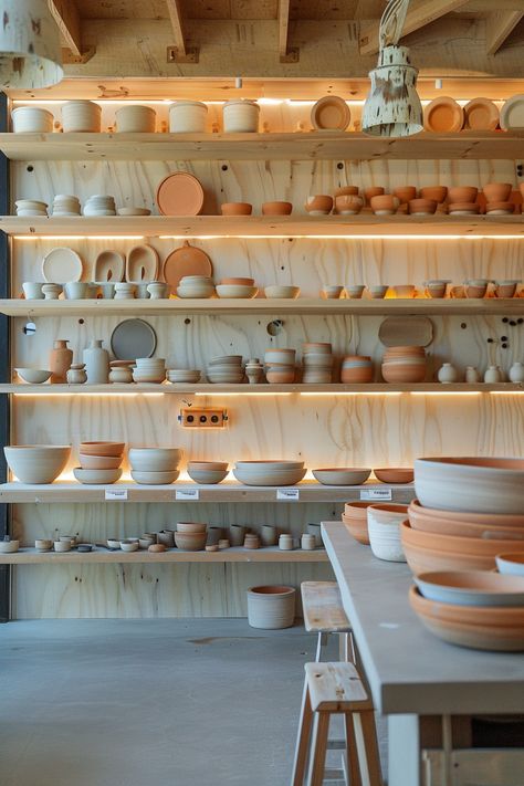 15 Clay Workshop Inspirations and Ideas - TastyInteriors Pottery Studio Aesthetic Decor, Hobby Room Inspiration, Clay Studio Aesthetic, Home Clay Studio, Ceramic Home Studio, Garage Pottery Studio Ideas, Mini Pottery Studio, Pottery Shop Aesthetic, Ceramic Workshop Pottery Studio