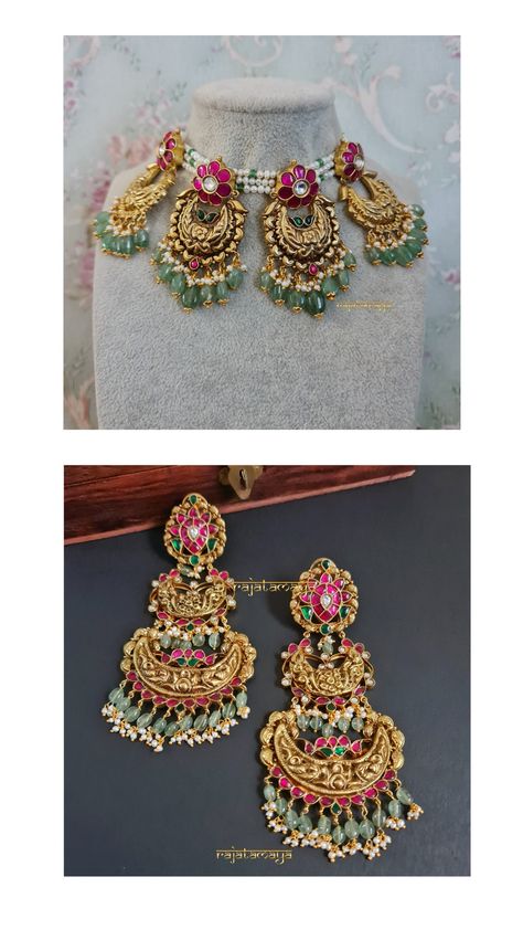 Big Kundan Earrings, Chaandbaali Earrings, Antique Temple Jewellery, Beads Jewelry Indian Gold, Kundan Earrings Gold, Big Earrings Gold, Temple Jewellery Earrings, Bridal Jewellery Earrings, Indian Bridal Jewelry