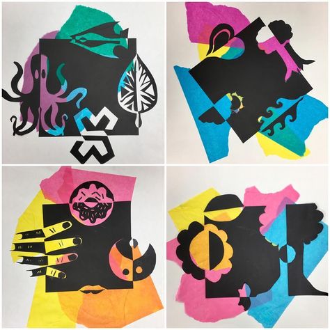 Osage Trail Middle School ART on Instagram: “A few more ART II students finished up their CONTRAST projects yesterday. Here they are 👆🏼 #art #artwork #artproject #artclass #artist…” Negative Space Art Lesson, Elements Of Art Space, Abstract Art Lesson, Art Rubric, Notan Art, Negative Space Art, Contrast Art, Art Education Projects, Middle School Art Projects