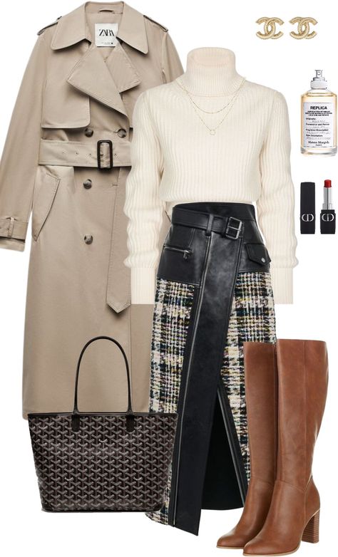 #falllookbook #falloutfit #outfitideas #lookbook #fashioninspiration #fashionstyle #officestyle Knee High Boots Chunky, Wide Calf Knee High Boots, Modeling Poses, Fall Ootd, Skirt Outfits Fall, Christian Pins, Boots Chunky, Causal Outfits, Royal Style